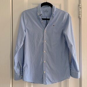 Boys Vineyard Vines Blue & White Gingham Performance Shirt - Size Large / 16